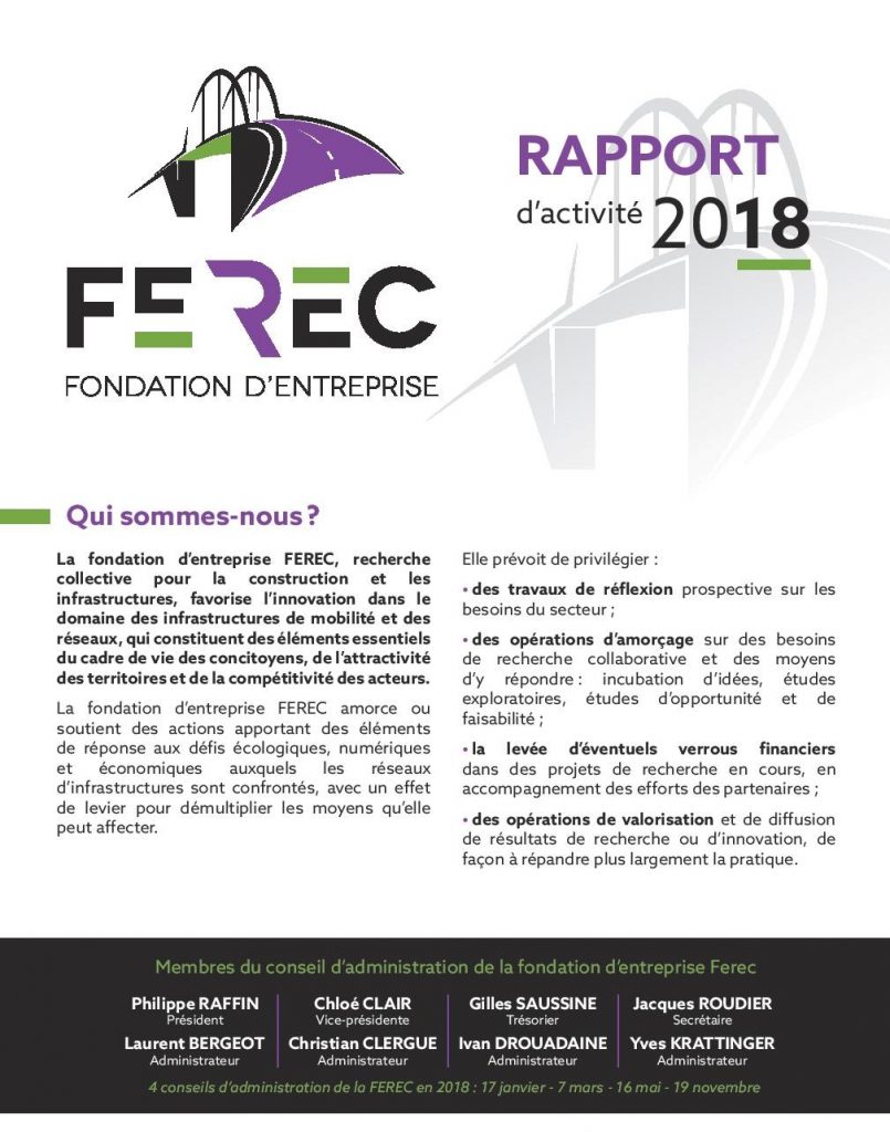Rapport d'activité 2018 - Fondation d'entreprise FEREC